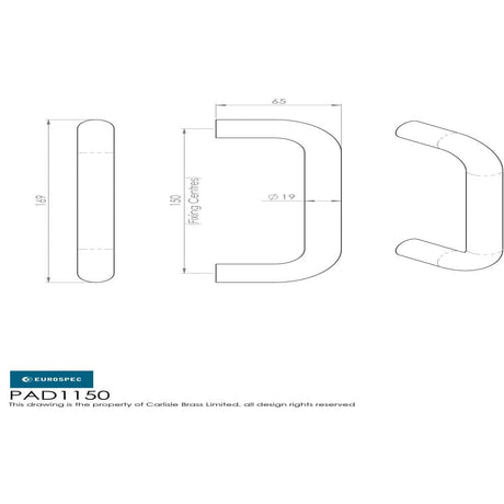 Eurospec Door Furniture Satin Stainless Steel / Pull Handles (Bolt Through) Eurospec - 19mm D Pull Handle 150mm Centres - Satin Stainless Steel