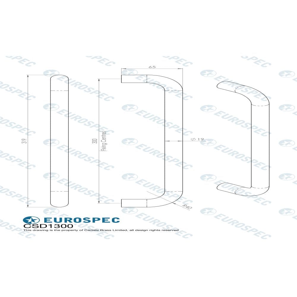 Eurospec Door Furniture Satin Stainless Steel / Pull Handles (Bolt Through) Eurospec - 19mm D Pull Handle 300mm Centres - Satin Stainless Steel