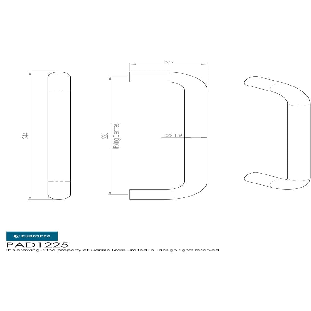 Eurospec Door Furniture Satin Stainless Steel / Pull Handles (Bolt Through) Eurospec - 19mm D Pull Handles 225mm Centres - Satin Stainless Steel