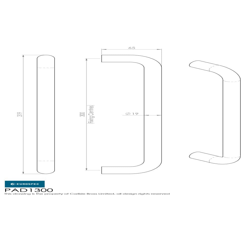 Eurospec Door Furniture Satin Stainless Steel / Pull Handles (Bolt Through) Eurospec - 19mm D Pull Handles 300mm Centres - Satin Stainless Steel