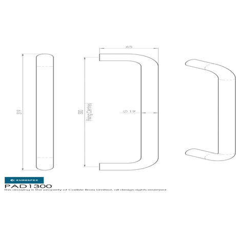 Eurospec Door Furniture Satin Stainless Steel / Pull Handles (Bolt Through) Eurospec - 19mm D Pull Handles 300mm Centres - Satin Stainless Steel