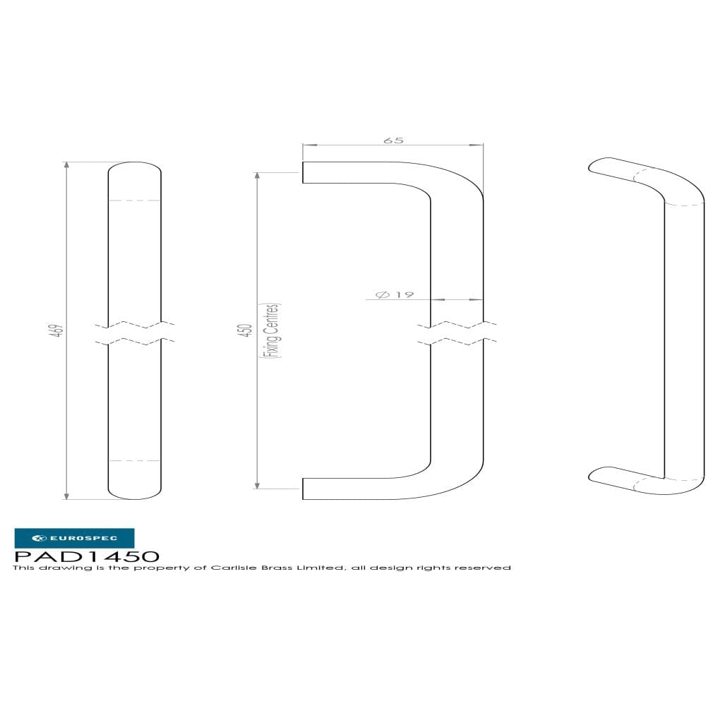 Eurospec Door Furniture Satin Stainless Steel / Pull Handles (Bolt Through) Eurospec - 19mm D Pull Handles 450mm Centres - Satin Stainless Steel