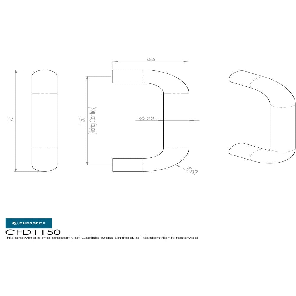 Eurospec Door Furniture Satin Stainless Steel / Pull Handles (Bolt Through) Eurospec - 22mm D Pull Handle 150mm Centres - Satin Stainless Steel