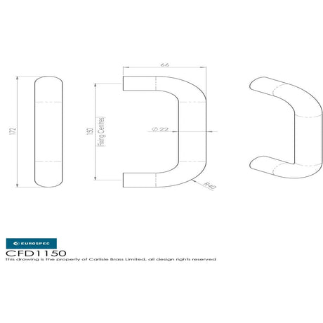 Eurospec Door Furniture Satin Stainless Steel / Pull Handles (Bolt Through) Eurospec - 22mm D Pull Handle 150mm Centres - Satin Stainless Steel
