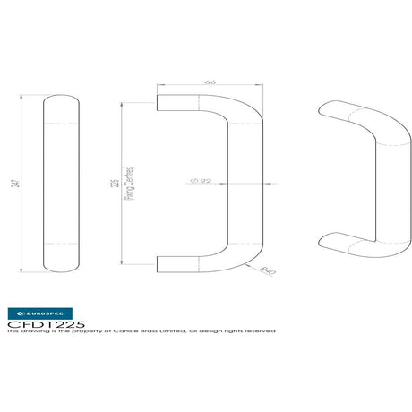Eurospec Door Furniture Satin Stainless Steel / Pull Handles (Bolt Through) Eurospec - 22mm D Pull Handle 225mm Centres - Satin Stainless Steel