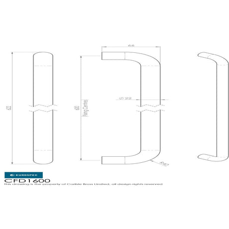 Eurospec Door Furniture Satin Stainless Steel / Pull Handles (Bolt Through) Eurospec - 22mm D Pull Handle 600 Centres - Satin Stainless Steel