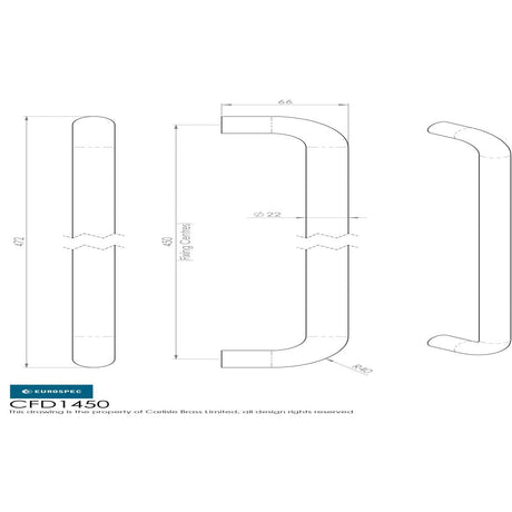 Eurospec Door Furniture Satin Stainless Steel / Pull Handles (Bolt Through) Eurospec - 22mm D Pull Handle - Satin Stainless Steel