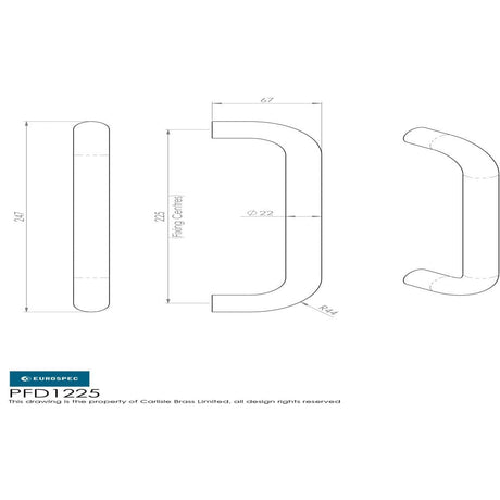 Eurospec Door Furniture Satin Stainless Steel Eurospec - 22mm D Pull Handles 225mm Centres - Satin Stainless Steel