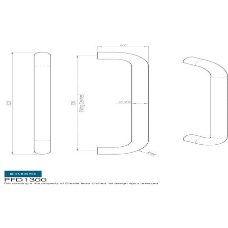 Eurospec Door Furniture Satin Stainless Steel Eurospec - 22mm D Pull Handles 300mm Centres - Satin Stainless Steel