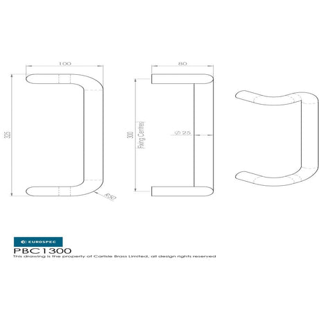 Eurospec Door Furniture Satin Stainless Steel / Pull Handles (Bolt Through) Eurospec - 25mm Cranked Pull Handle 300mm Centres - Satin Stainless Steel