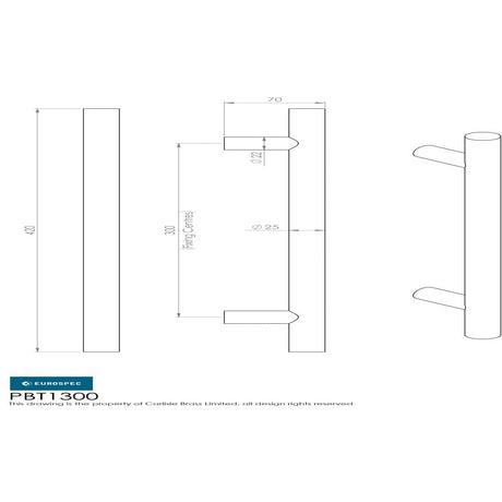 Eurospec Door Furniture Satin Stainless Steel / Pull Handles (Bolt Through) Eurospec - 25mm Straight T Pull Handle 300mm Centres - Satin Stainless Steel