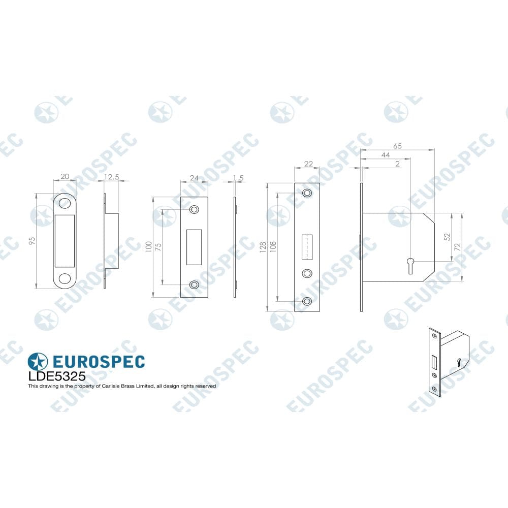 Eurospec Locks & Latches Satin Nickel / 3 Lever Deadlock / 2.5" / 65mm Eurospec - 3 Lever Deadlock 64mm - Satin Nickel