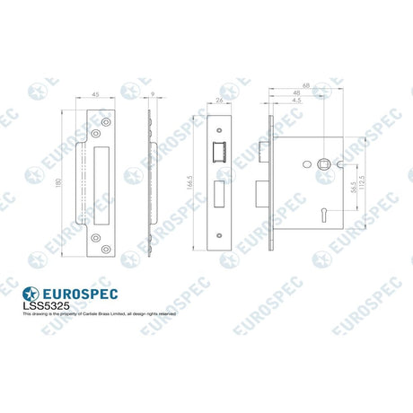 Eurospec Locks & Latches Satin Stainless Steel / 3 Lever Sashlocks / 2.5" / 65mm Eurospec - 3 Lever Sashlock 64mm - Satin Stainless Steel