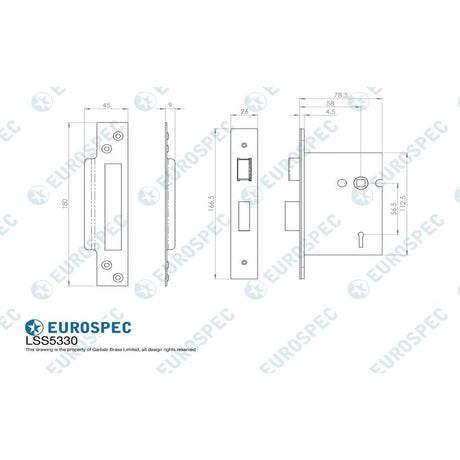 Eurospec Locks & Latches Satin Stainless Steel / 3 Lever Sashlocks / 3" / 76mm Eurospec - 3 Lever Sashlock 76mm - Satin Stainless Steel