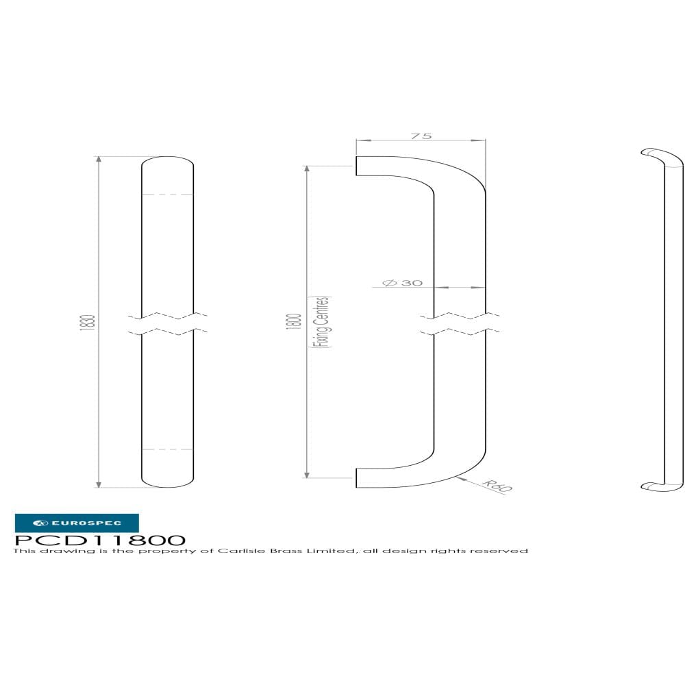 Eurospec Door Furniture Satin Stainless Steel / Pull Handles (Bolt Through) Eurospec - 30mm D Pull Handles 1800mm Centres - Satin Stainless Steel