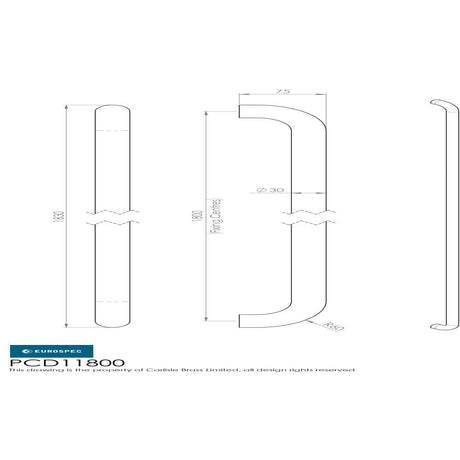 Eurospec Door Furniture Satin Stainless Steel / Pull Handles (Bolt Through) Eurospec - 30mm D Pull Handles 1800mm Centres - Satin Stainless Steel