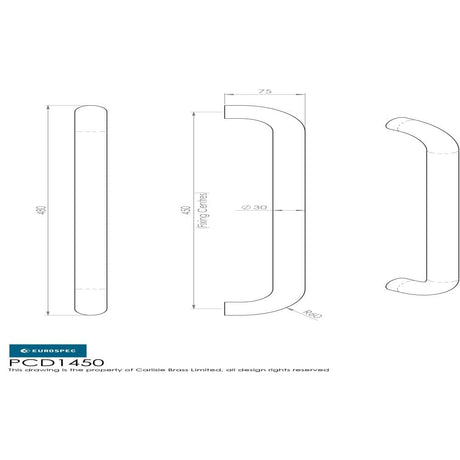 Eurospec Door Furniture Satin Stainless Steel / Pull Handles (Bolt Through) Eurospec - 30mm D Pull Handles 450mm Centres - Satin Stainless Steel