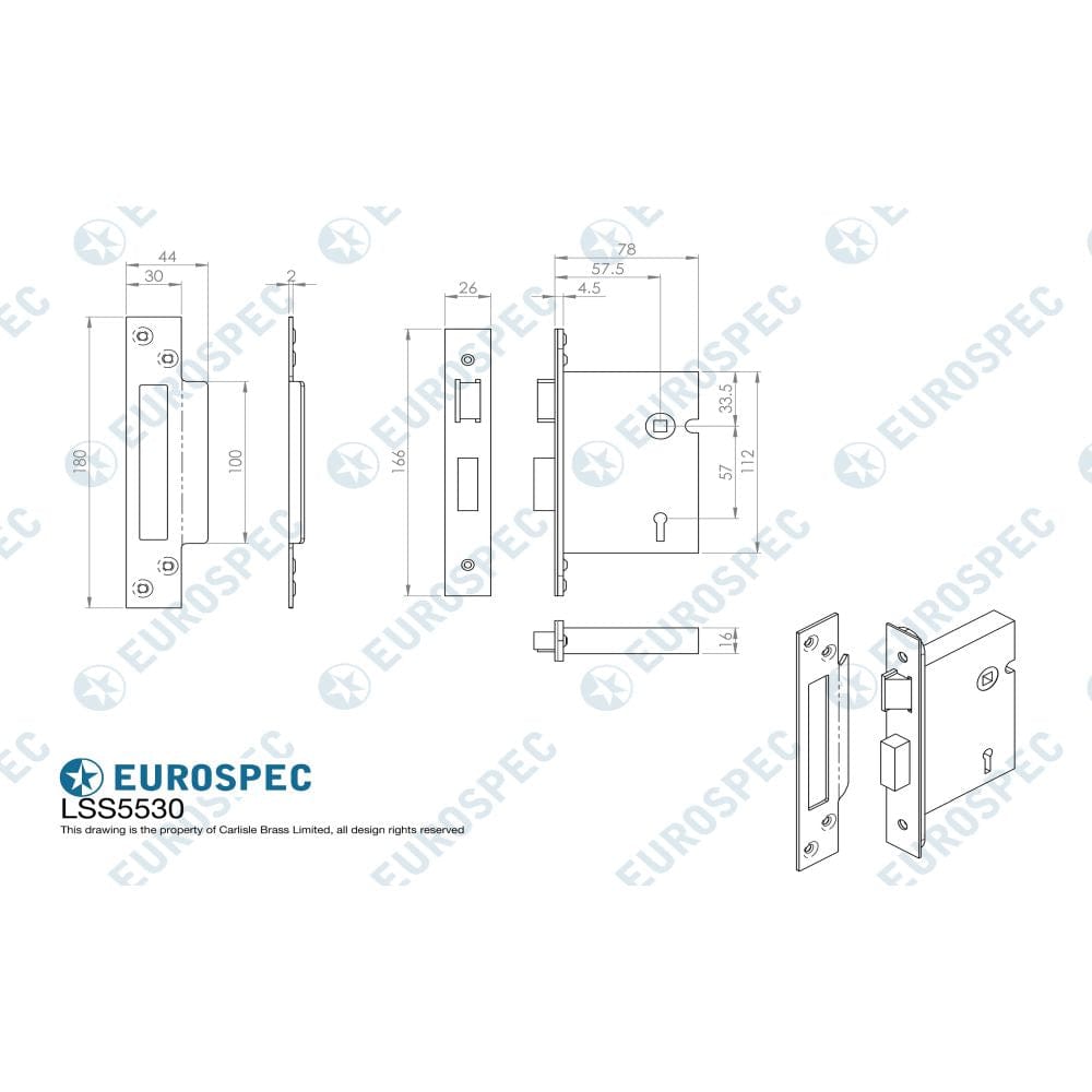 Eurospec Locks & Latches Satin Stainless Steel / 5 Lever Sashlocks / 3" / 76mm Eurospec - 5 Lever Sashlock 76mm - Satin Stainless Steel