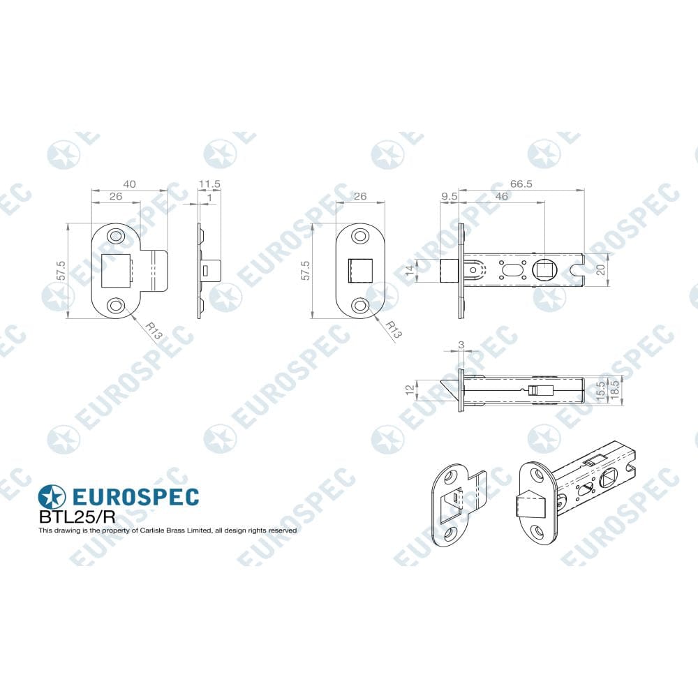 Eurospec Locks & Latches Matt Black / Tubular Mortice Latch / 2.5" Eurospec - 64mm Ce B/T Tubular Mortice Latch Radius - Matt Black
