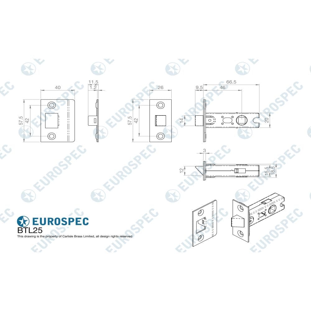 Eurospec Locks & Latches Matt Bronze / Tubular Mortice Latch / 2.5" Eurospec - 64Mm Ce B/T Tubular Mortice Latch Square - Matt Bronze