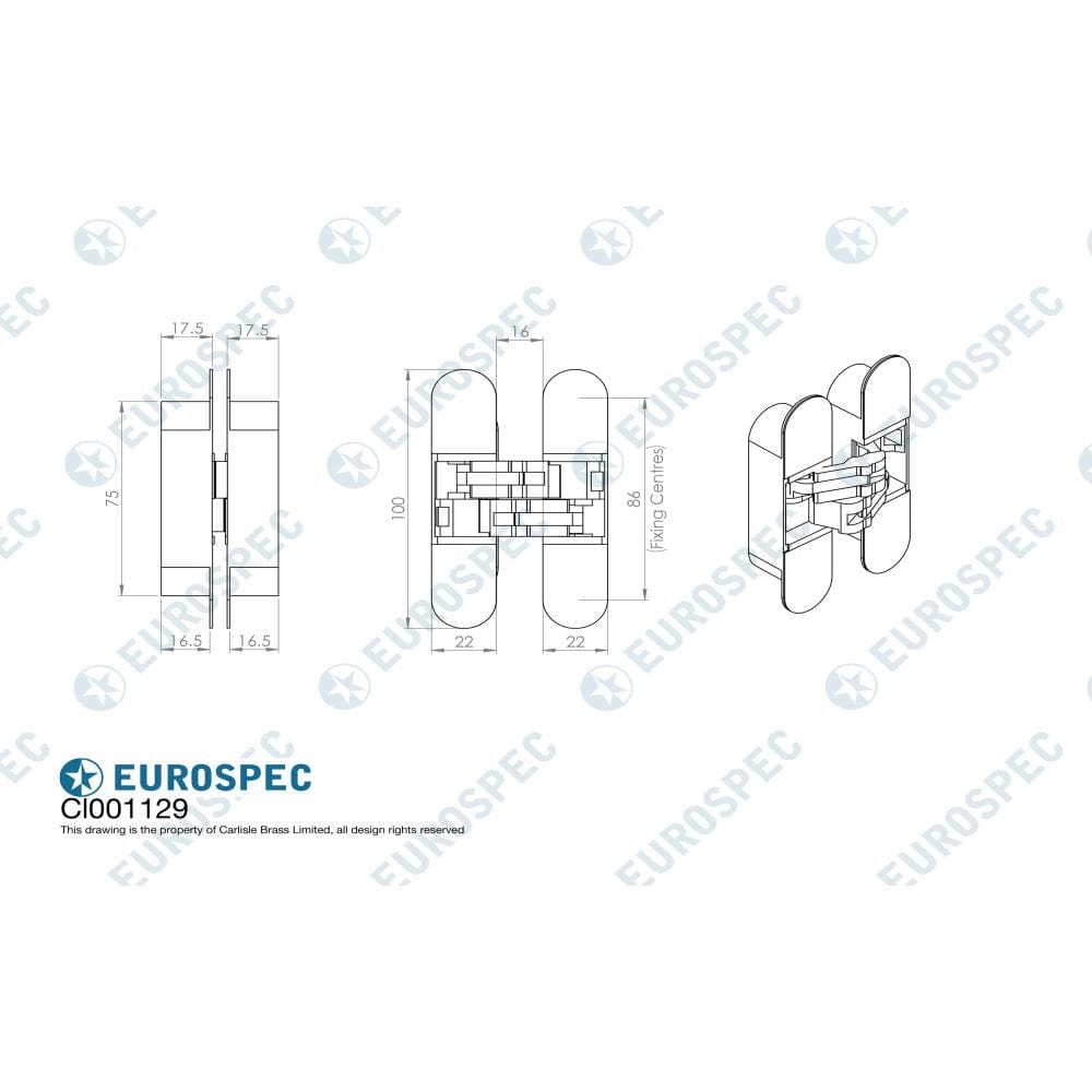 Eurospec Hinges Bronze Finish / Concealed Hinges / 3" (76mm) Eurospec - 75mm Ceam 3D Concealed Hinge 1129 - Bronze Plated