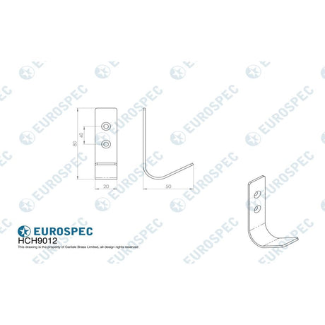 Eurospec Accessories Satin Anodised Aluminium / Single Coat Hooks Eurospec - Aluminium Flat Coat Hook - Satin Anodised Aluminium