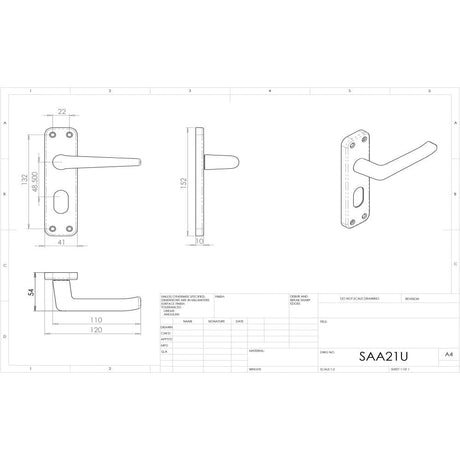 Eurospec Door Furniture Satin Anodised Aluminium / Oval Profile Lock Handles Eurospec - Aluminium Lever On Backplate - Lock Oval Profile 48.5Mm C/C - Satin A