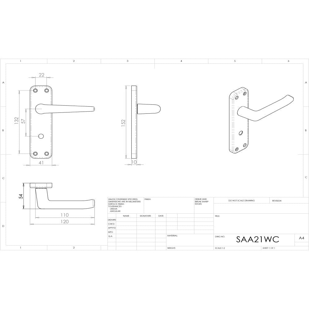 Eurospec Door Furniture Satin Anodised Aluminium / Bathroom Lock Handles Eurospec - Aluminium Lever on WC Backplate - Satin Anodised Aluminium