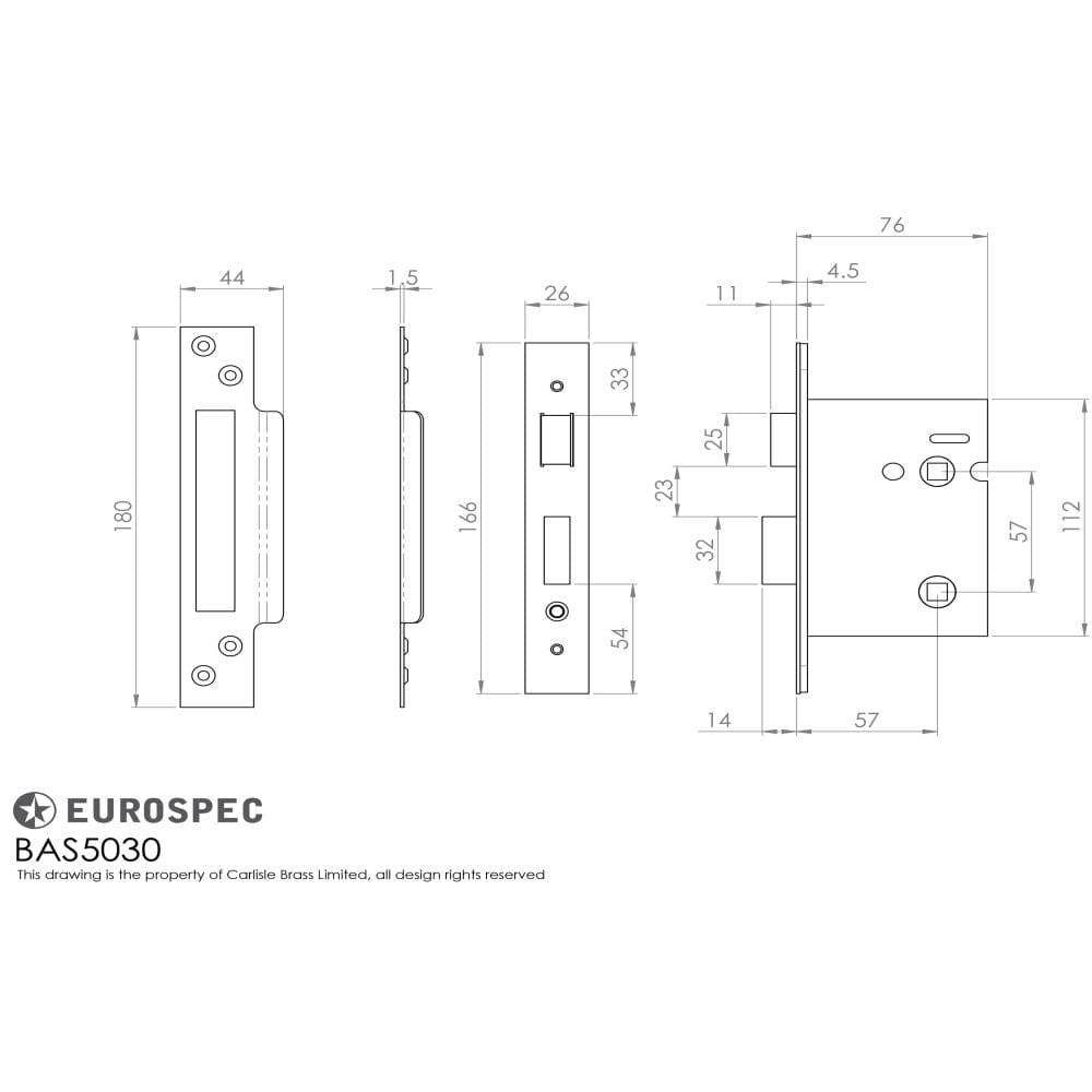 Eurospec Locks & Latches Satin Stainless Steel / Bathroom Lock / 3" / 76mm Eurospec - Bathroom Lock 76mm - Satin Stainless Steel