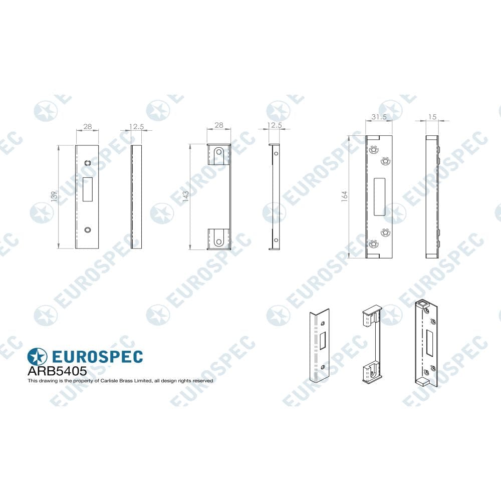 Eurospec Locks & Latches Satin Stainless Steel / Deadlock Rebate Sets Eurospec - BS Rebate Set (Deadlock) Cylinder - Satin Stainless Steel
