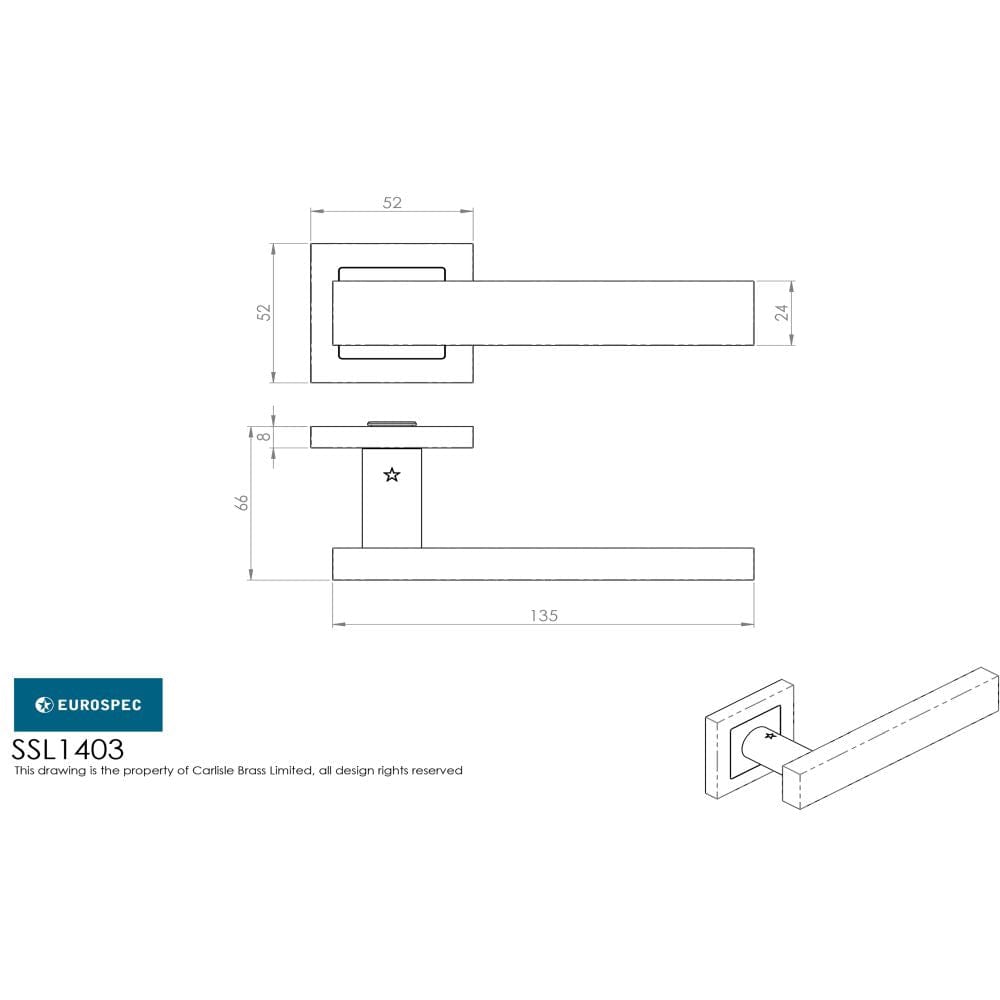 Eurospec Door Furniture Satin Stainless Steel / Square Rose Eurospec - Carla Designer Lever on Sprung Square Rose - Satin Stainless Steel