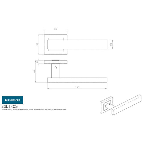 Eurospec Door Furniture Satin Stainless Steel / Square Rose Eurospec - Carla Designer Lever on Sprung Square Rose - Satin Stainless Steel