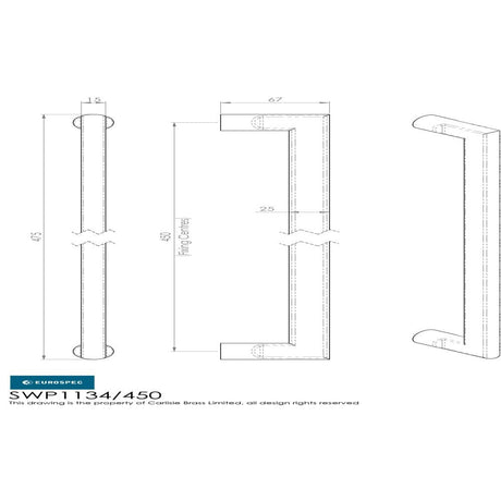 Eurospec Door Furniture Satin Stainless Steel / Pull Handles (Bolt Through) Eurospec - Carlton Pull Handle - Satin Stainless Steel