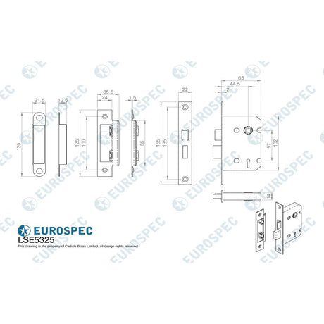 Eurospec Locks & Latches Satin Nickel / 3 Lever Sashlocks / 2.5" / 65mm Eurospec - Contract 3 Lever Sashlock 64mm - Satin Nickel