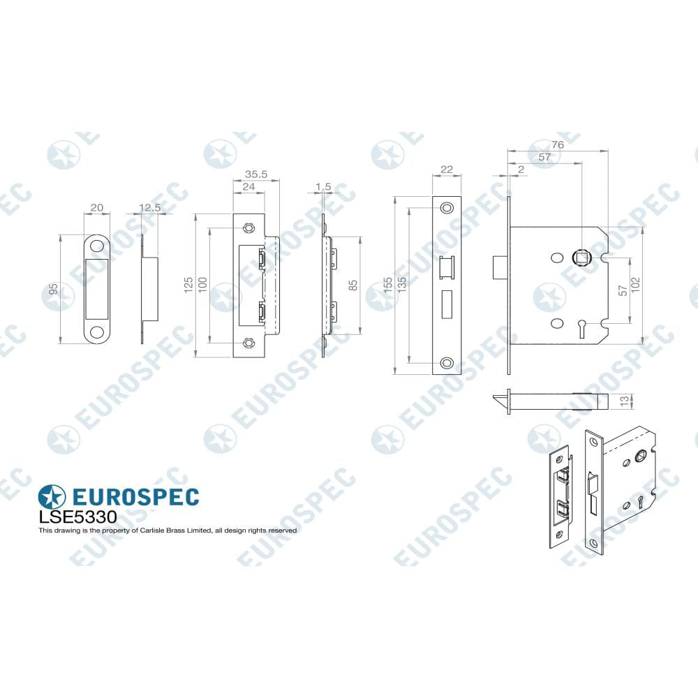 Eurospec Locks & Latches Nickel Plated / 3 Lever Sashlocks / 3" / 76mm Eurospec - Contract 3 Lever Sashlock 76mm - Nickel Plate