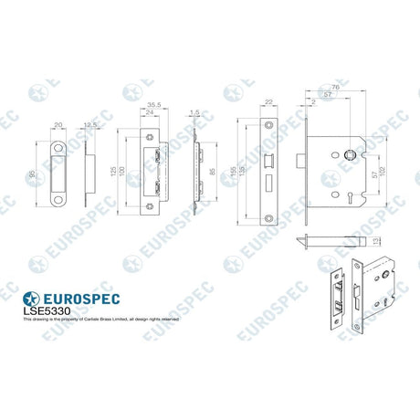 Eurospec Locks & Latches Satin Nickel / 3 Lever Sashlocks / 3" / 76mm Eurospec - Contract 3 Lever Sashlock 76mm - Satin Nickel