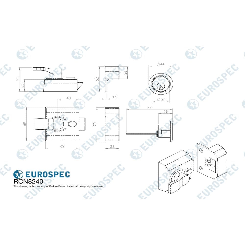 Eurospec Locks & Latches Satin Chrome / 40mm Eurospec - Contract Rim Cylinder Nightlatch 40mm - Satin Chrome
