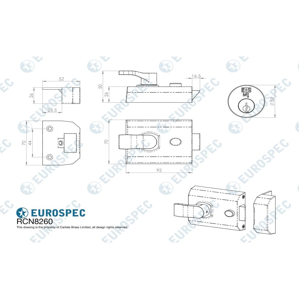 Eurospec Locks & Latches Polished Chrome / 60mm Eurospec - Contract Rim Cylinder Nightlatch Complete 60mm - Polished Chrome