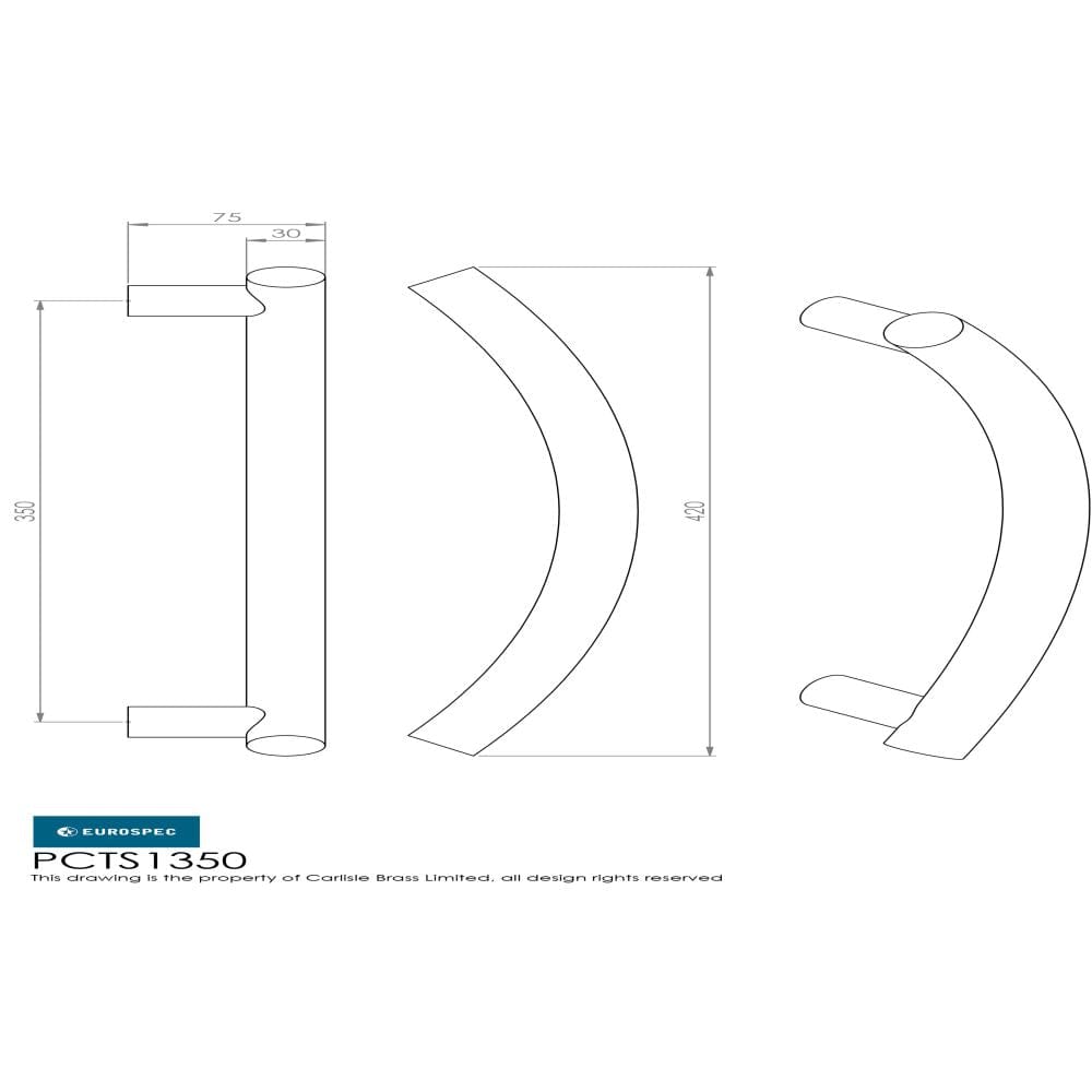 Eurospec Door Furniture Satin Stainless Steel / Pull Handles (Bolt Through) Eurospec - Curved T Pull Handle - Satin Stainless Steel