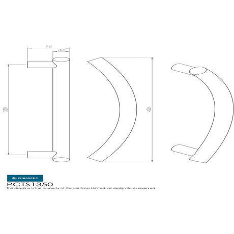 Eurospec Door Furniture Satin Stainless Steel / Pull Handles (Bolt Through) Eurospec - Curved T Pull Handle - Satin Stainless Steel