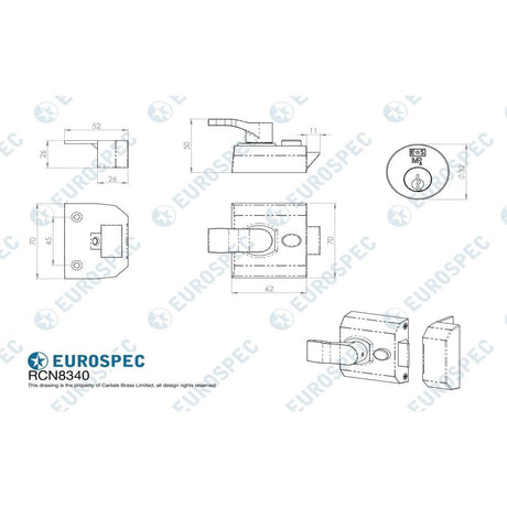 Eurospec Locks & Latches Electro Brass / 40mm / Deadlocking Nightlatch Eurospec - Deadlocking Rim Cylinder Nightlatch 40mm - Electro Brassed