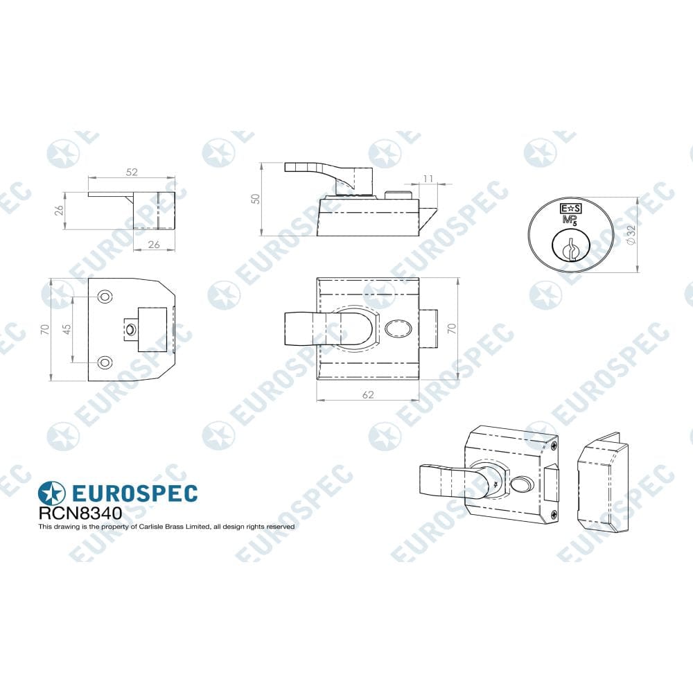 Eurospec Locks & Latches Satin Chrome / 40mm / Deadlocking Nightlatch Eurospec - Deadlocking Rim Cylinder Nightlatch 40mm - Satin Chrome