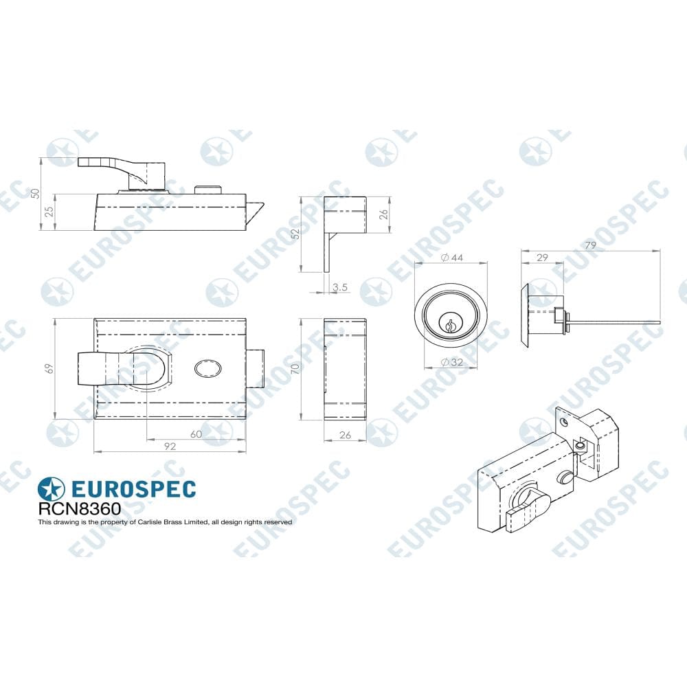 Eurospec Locks & Latches Polished Chrome / 60mm / Deadlocking Nightlatch Eurospec - Deadlocking Rim Cylinder Nightlatch 60mm - Polished Chrome