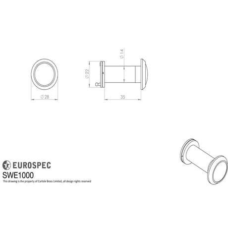 Eurospec Door Furniture Matt Black / Door Viewers Eurospec - Door Viewer 180 degree with crystal lens - Matt Black