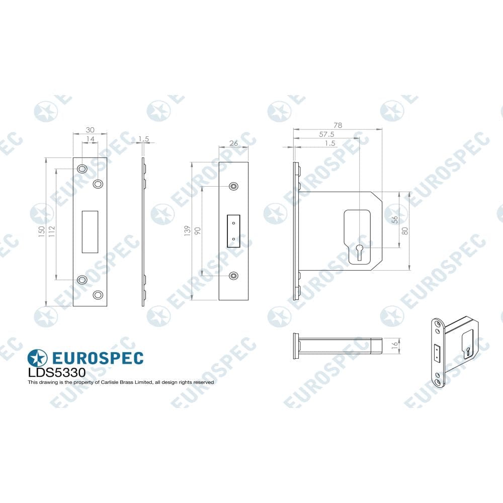 Eurospec Locks & Latches Satin Stainless Steel / 3 Lever Deadlock / 3" / 76mm Eurospec - Easi-T 3 Lever Deadlock 76mm - Satin Stainless Steel