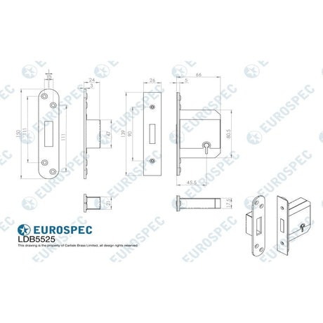 Eurospec Locks & Latches PVD / 5 Lever Deadlocks / 2.5" / 65mm Eurospec - Easi T 5 Lever BS Deadlock 64mm - PVD