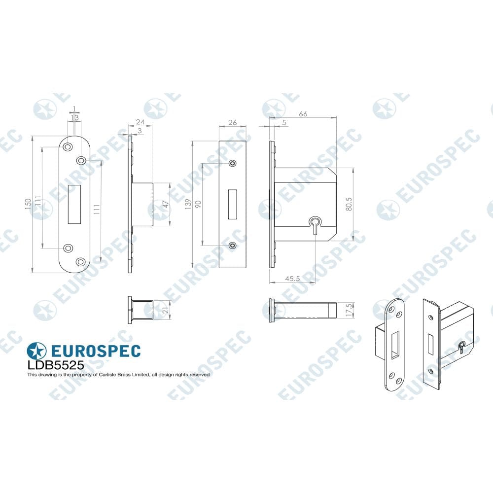 Eurospec Locks & Latches Satin Stainless Steel / 5 Lever Deadlocks / 2.5" / 65mm Eurospec - Easi T 5 Lever BS Deadlock 64mm - SSS