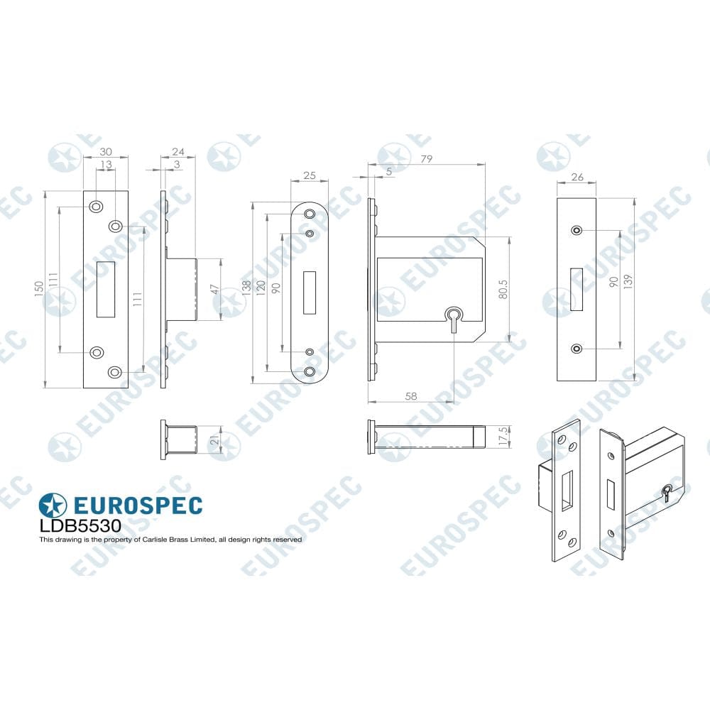 Eurospec Locks & Latches PVD / 5 Lever Deadlocks / 3" / 76mm Eurospec - Easi T 5 Lever BS Deadlock 76mm - PVD