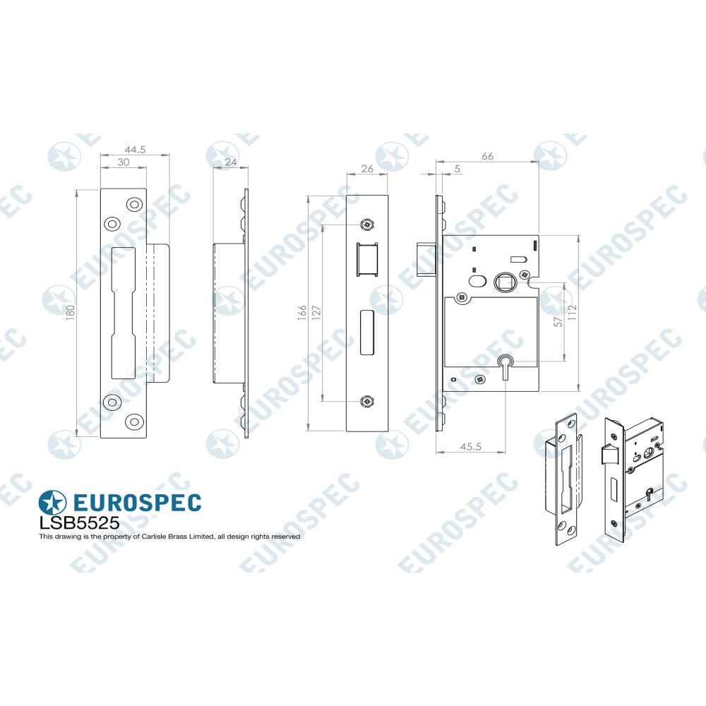 Eurospec Locks & Latches Satin Stainless Steel / 5 Lever Sashlocks / 2.5" / 65mm Eurospec - Easi T 5 Lever BS Sashlock 64mm - SSS