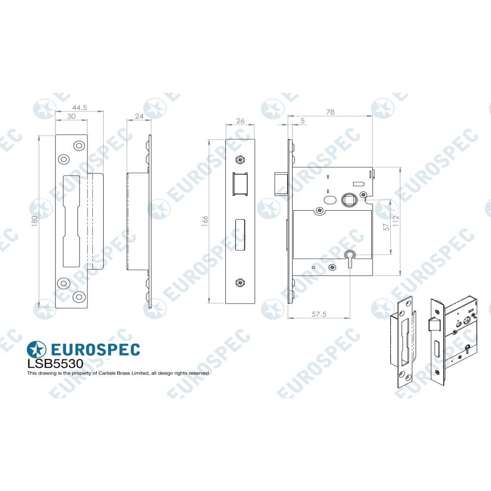 Eurospec Locks & Latches PVD / 5 Lever Sashlocks / 3" / 76mm Eurospec - Easi T 5 Lever BS Sashlock 76mm - PVD